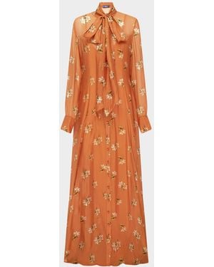 LEO LIN Lilith Tie-Neck Floral Maxi Dress - Orange