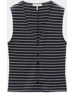 Rag & Bone The Knit Stripe Button-Front Tank Top - Black