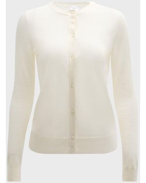 Neiman Marcus Cashmere Crewneck Cardigan - Natural