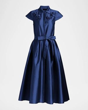 THEIA Vada Taffeta Shirtdress - Blue