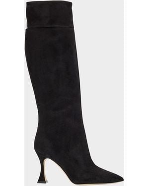 Manolo Blahnik Miralonepla Suede Knee Boots - Black