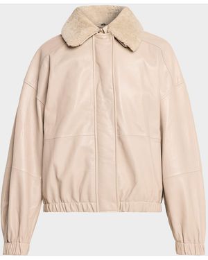 Brunello Cucinelli Nappa Leather Jacket W/ Shearling Collar - Natural