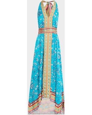 Ramy Brook Georgina Backless Handkerchief-Hem Midi Dress - Blue