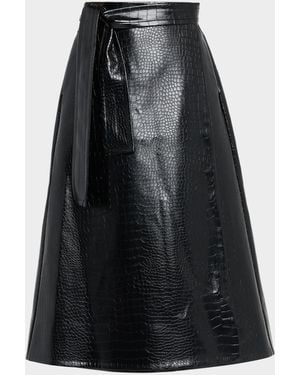 Toccin Beatrice Croc-Embossed Vegan Leather Wrap Skirt - Black