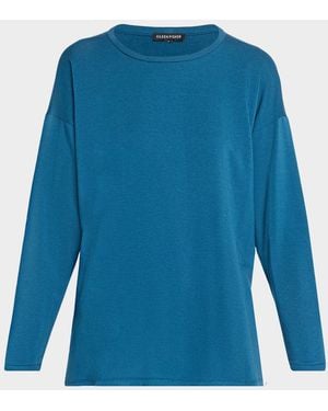 Eileen Fisher Crewneck Side-Slit Terry Top - Blue