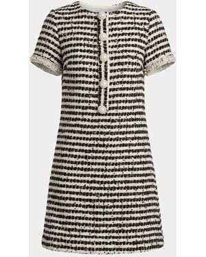 Mac Duggal Sequin Striped Boucle Mini Dress - Black