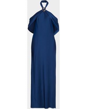 Aidan Mattox Draped Crepe Back Satin Halter Gown - Blue