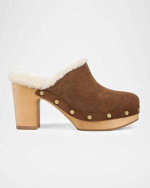Veronica Beard 95Mm Larken Shearling-Lined Suede Clogs - Brown