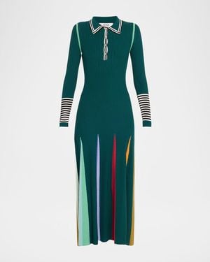 Christopher John Rogers Godet-Skirt Rib Maxi Polo Dress - Green