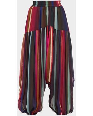 Christopher John Rogers Louie Stripe Plisse Balloon-Leg Pants - Red
