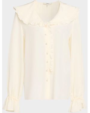 Chloé Bertha-Collar Ruffle Button-Down Silk Blouse - Natural