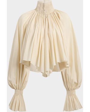 KHAITE Durer Crop Balloon-Sleeve Peasant Top - Natural