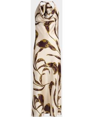 MISA Los Angles Ida Floral Satin Midi Dress - Metallic