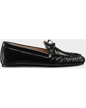 Stuart Weitzman Britt Crinkled Patent Leather Bow Loafers - Black