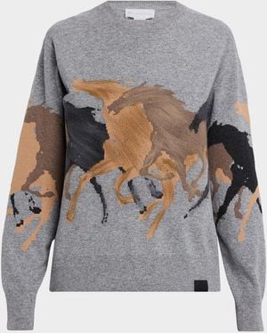 Stella McCartney Racing Horses Crewneck Sweater - Gray