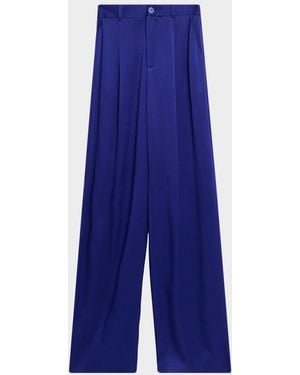 LAPOINTE Pleated Satin Wide-Leg Pants - Blue