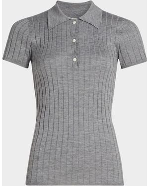 TOTEME Ribbed Cashmere Silk Polo Shirt - Gray