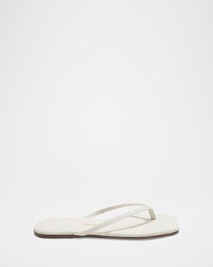 TKEES Lily Leather Square-Toe Thong Sandals - White