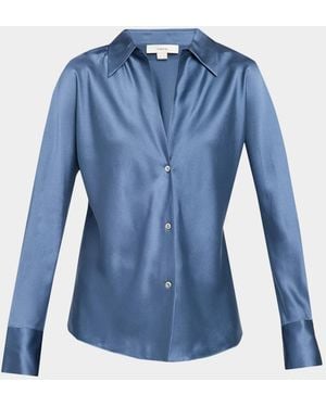 Vince Bias Silk Long-Sleeve Blouse - Blue