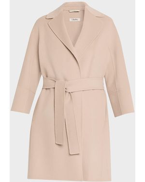 Max Mara Double-Faced Wool Wrap Coat - Natural