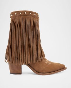 Partow Hallee Suede Fringe Western Booties - Brown