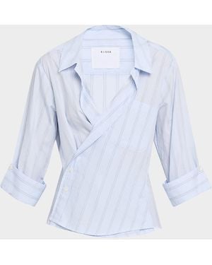 CISSA Striped Asymmetric Wrap Shirt - Blue
