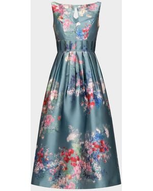 Kay Unger Hara Floral Tea-Length Dress - Blue
