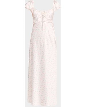 LoveShackFancy Epone Floral Puff-Sleeve Maxi Dress - White