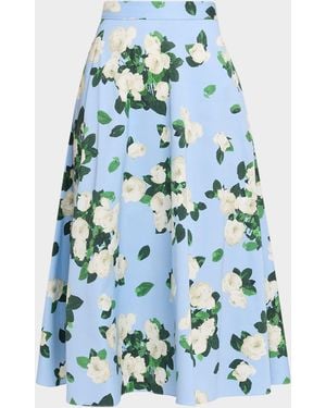 Carolina Herrera Cabana Floral Half Circle Cotton-Blend Midi-Skirt - Blue