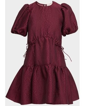 Sea Fayetta Embossed Puff-Sleeve Mini Dress - Purple