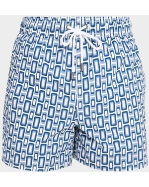 Bugatchi Apos;S Cruz Short-Length Geometric Swim Trunks - Blue
