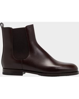 Manolo Blahnik Calfskin Leather Chelsea Booties - Brown