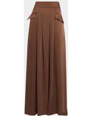 Ramy Brook Zella Pleated Satin Maxi Skirt - Brown