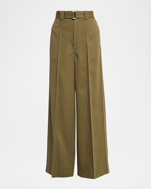 Christopher John Rogers Belted Pintuck Wool Twill Wide-Leg Pants - Green
