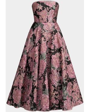 Mac Duggal Strapless Floral Brocade Midi-Dress - Red
