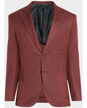 Brioni Herringbone Single-Breasted Blazer - Red