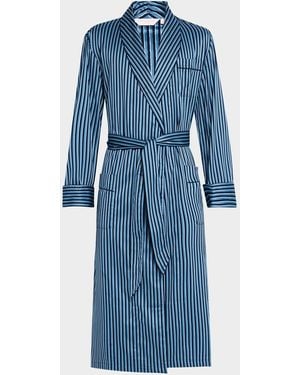Derek Rose Wellington Stripe Cotton Shawl-Collar Robe - Blue