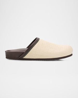 Brunello Cucinelli Monili Leather-Trimmed Raffia Mules - White