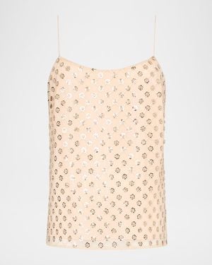 MILLY Rylan Sequin-Embroidered Tank Top - Natural
