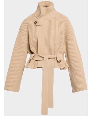 Brandon Maxwell Neal Cashmere Hidden Zip Sweater - Natural
