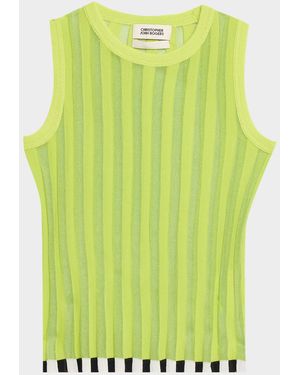 Christopher John Rogers Pleated Knit Shell Top - Green