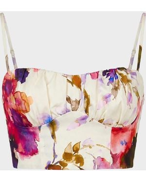 Nicholas Yulia Floral Bustier Linen-Blend Crop Top - Pink