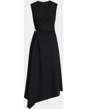 Kate Barton Odette Draped Lightweight Wool Midi Dress - Black