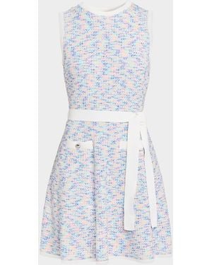 Shoshanna Coco Sleeveless Tweed Knit Mini Dress - White