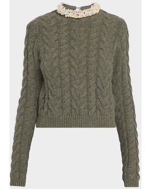 Ulla Johnson Marlie Embellished Cable-Knit Merino Wool-Blend Sweater - Green