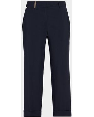 Peserico Cropped Straight-Leg Stretch Wool Pants - Blue