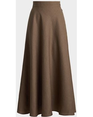 Ralph Lauren Classic Linen A-Line Midi Skirt - Brown