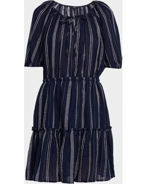 Rails Saba Stripe Linen Puff-Sleeve Mini Dress - Blue