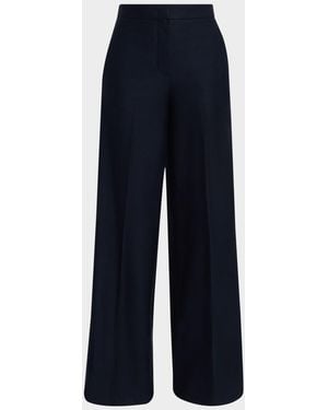 Max Mara High-Rise Wool Pique Jersey Wide-Leg Pants - Blue