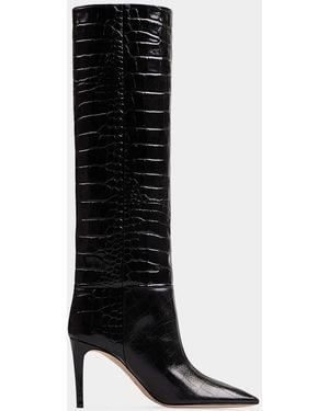 Paris Texas 85Mm Mock-Croc Stiletto Knee Boots - Black